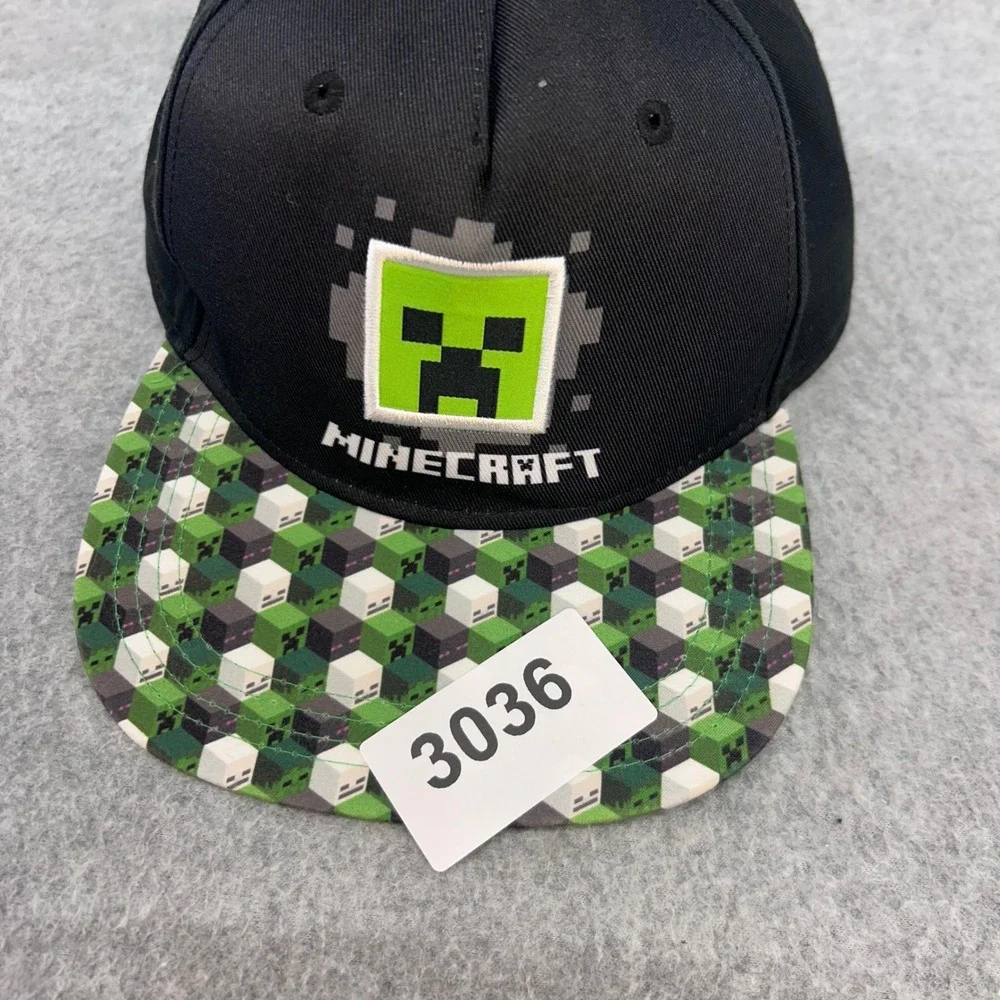 Minecraft Creeper Face Boys Black Hat Snapback Flat Brim OSFM